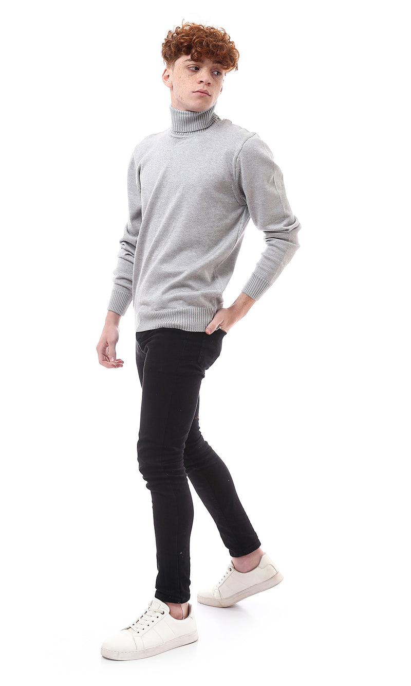 O170226 Ribbed Turtle Neck Grey Basic Pullover