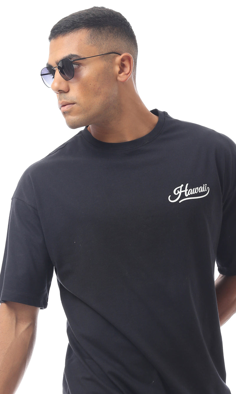 تيشيرت أسود مطبوع من الأمام & الخلف سهل الارتداء