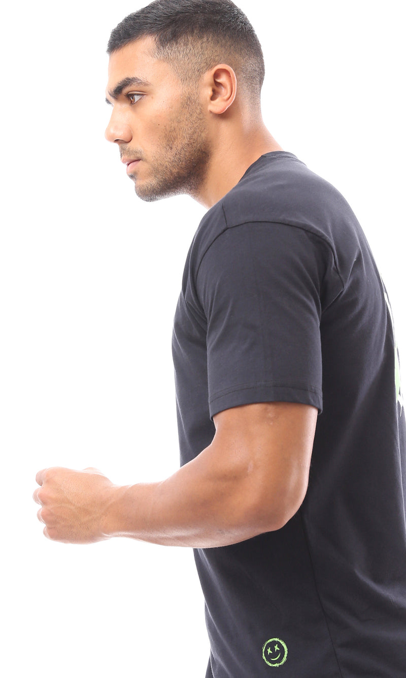 O170295 Short Sleeves Printed "Smile" Black Cotton Tee