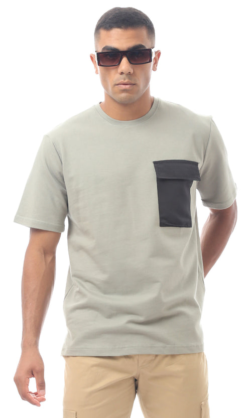 O170297 Olive Green Slip On Rounded Neck Tee