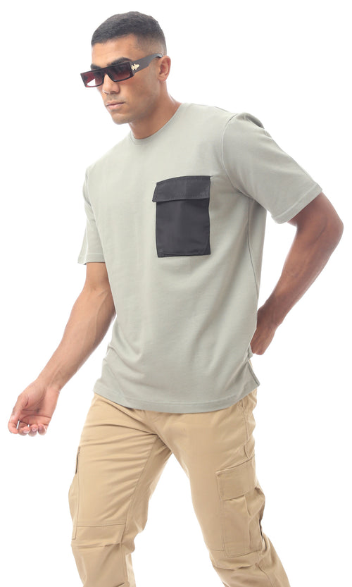 O170297 Olive Green Slip On Rounded Neck Tee