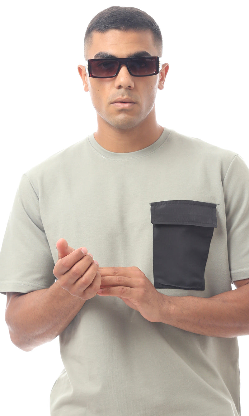 O170297 Olive Green Slip On Rounded Neck Tee