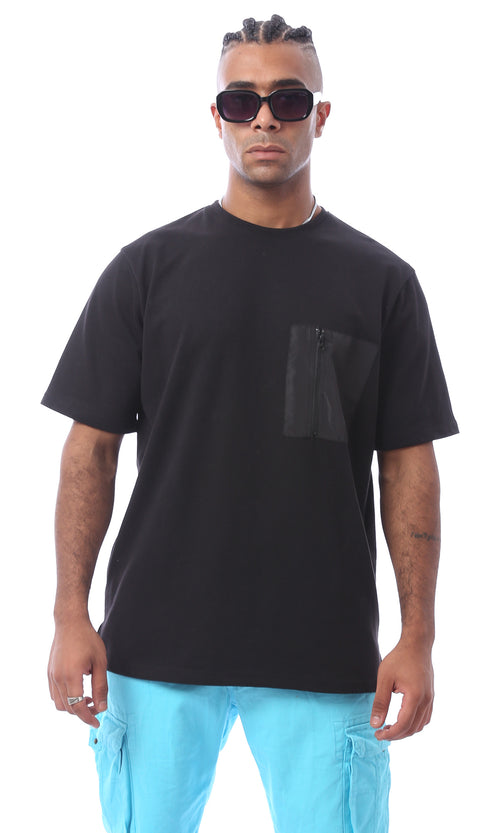 O170303 Black Slip On Summer Comfy Tee With Pocket