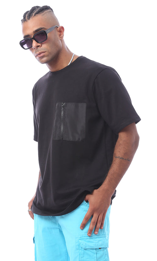 O170303 Black Slip On Summer Comfy Tee With Pocket