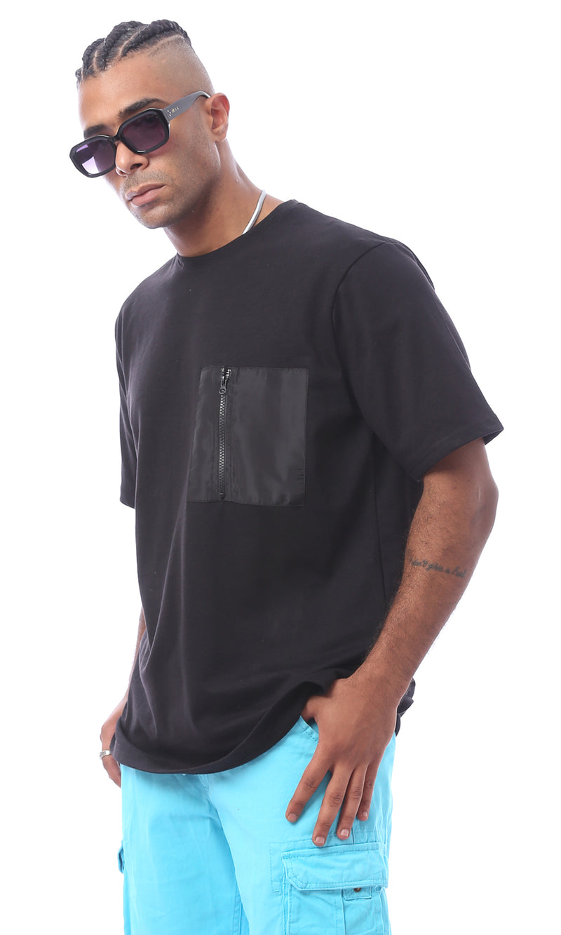 O170303 Black Slip On Summer Comfy Tee With Pocket
