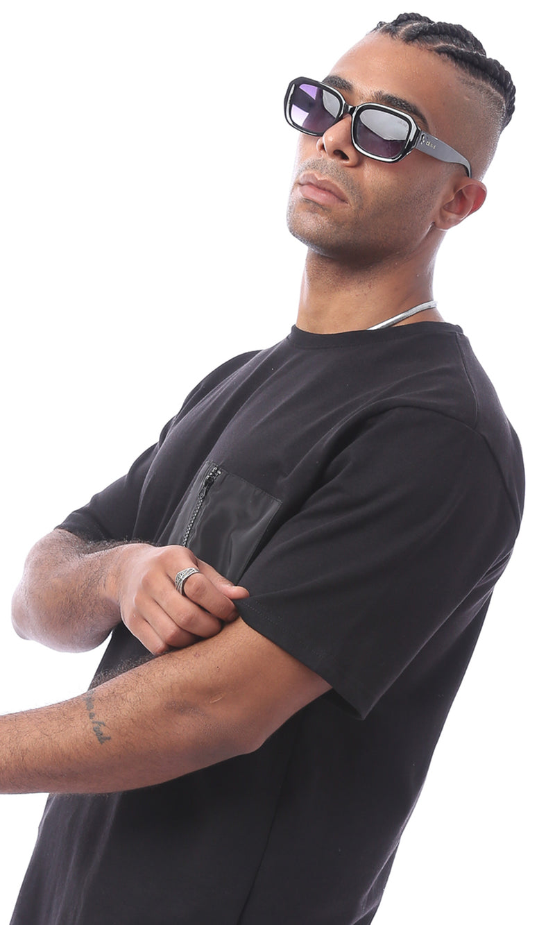 O170303 Black Slip On Summer Comfy Tee With Pocket