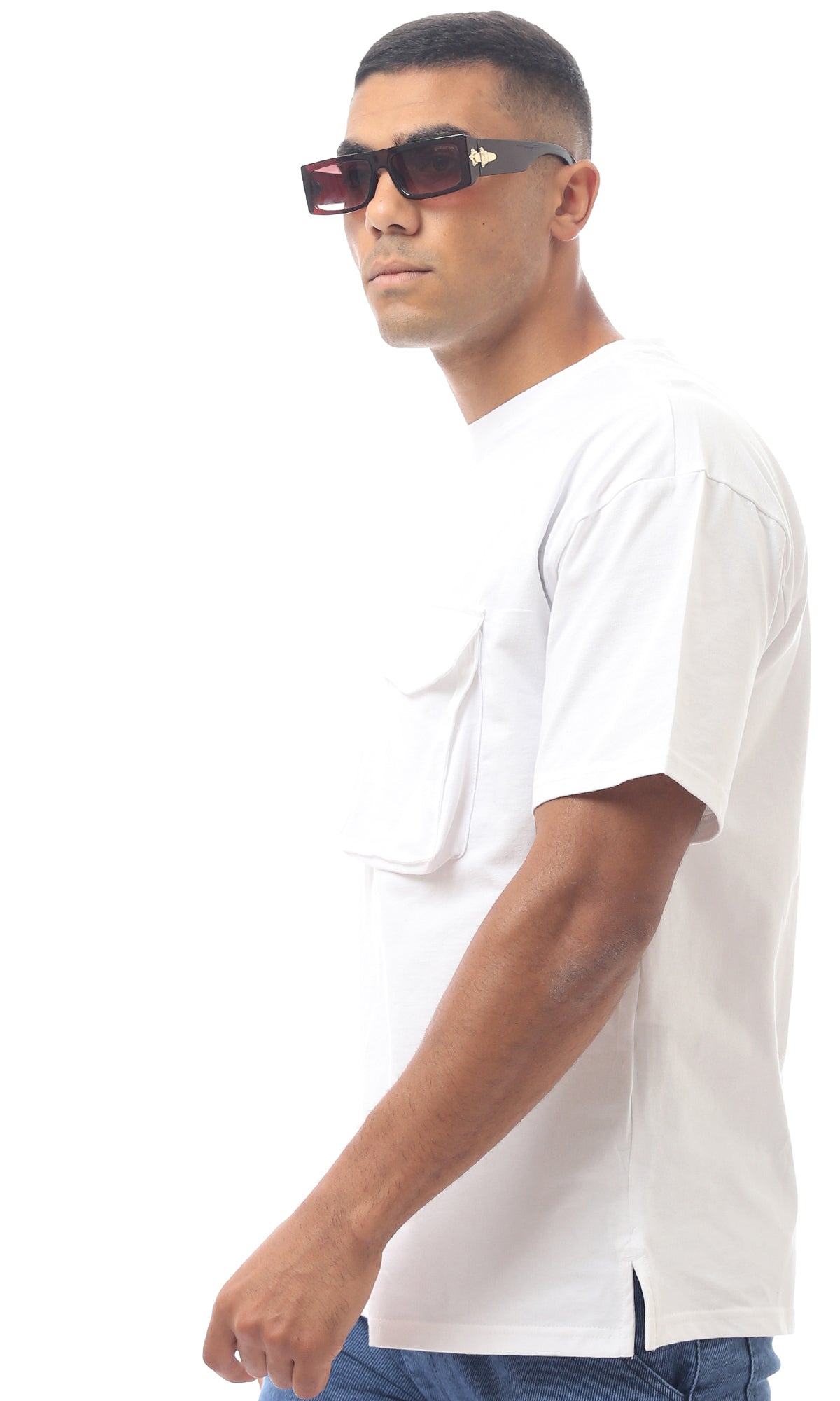 O170306 White Rounded Neck Summer Solid Tee With Pocket