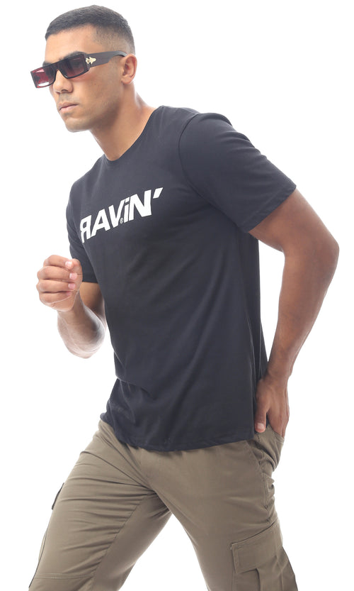 O170318 Black Printed 'Ravin" Slip On Tee