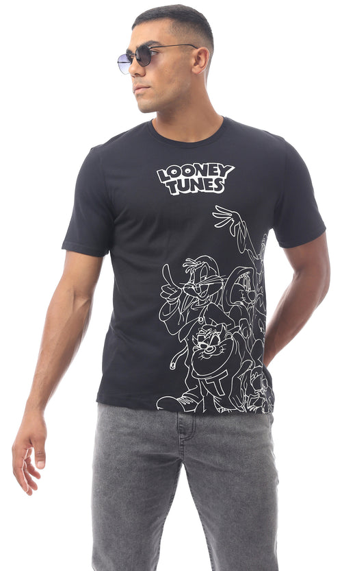 تي شيرت لوني تونز مطبوع سهل الارتداء أسود