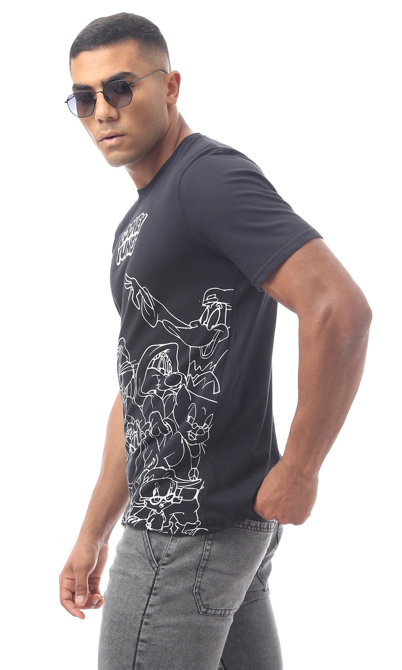 تي شيرت لوني تونز مطبوع سهل الارتداء أسود