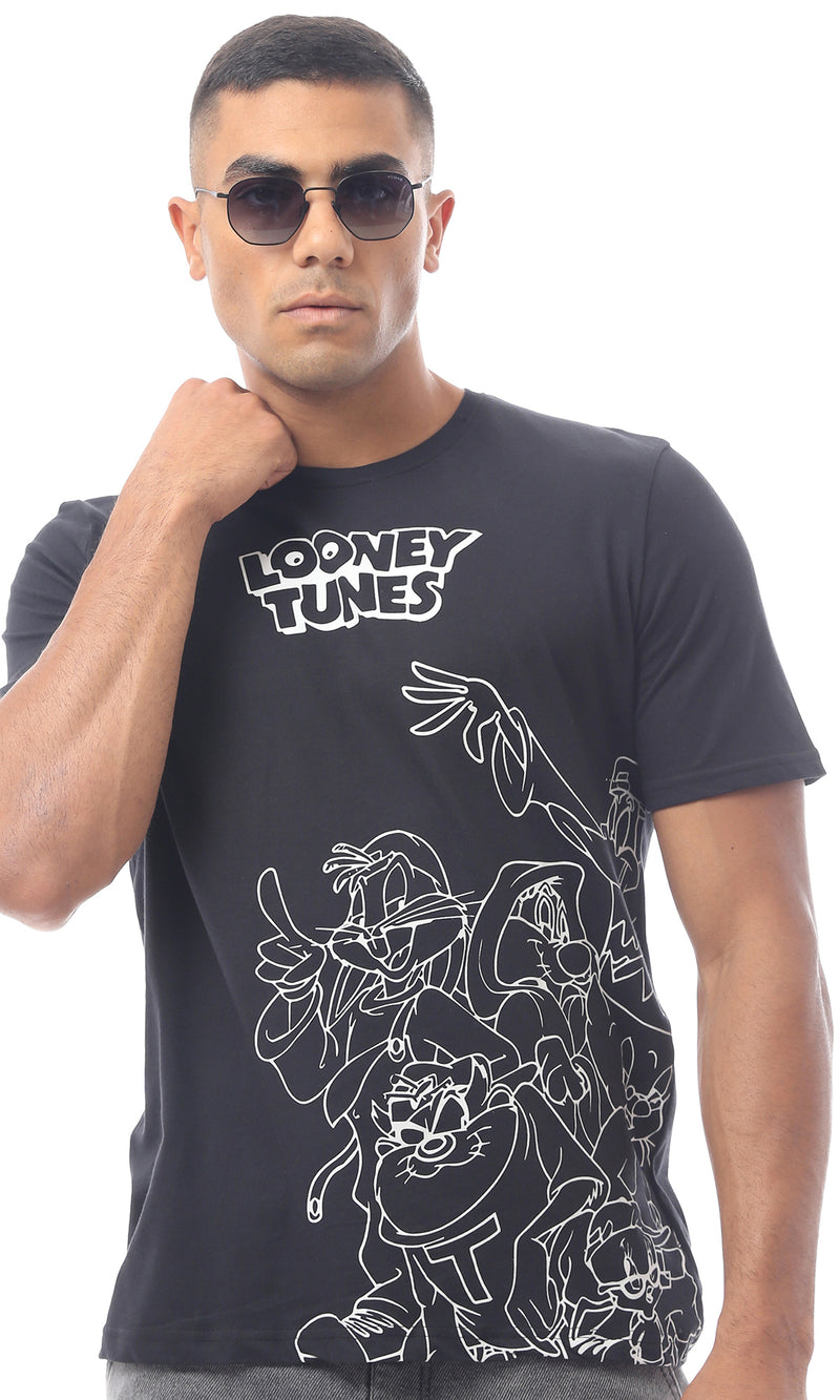 تي شيرت لوني تونز مطبوع سهل الارتداء أسود