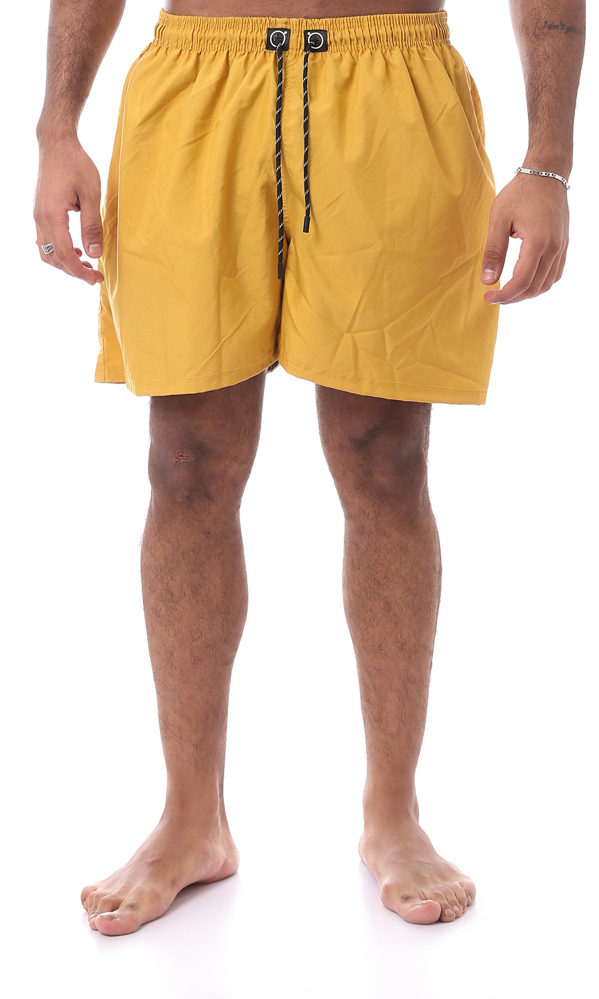 O170438 Solid Mustard Slip On Board Shorts With Drawstrings