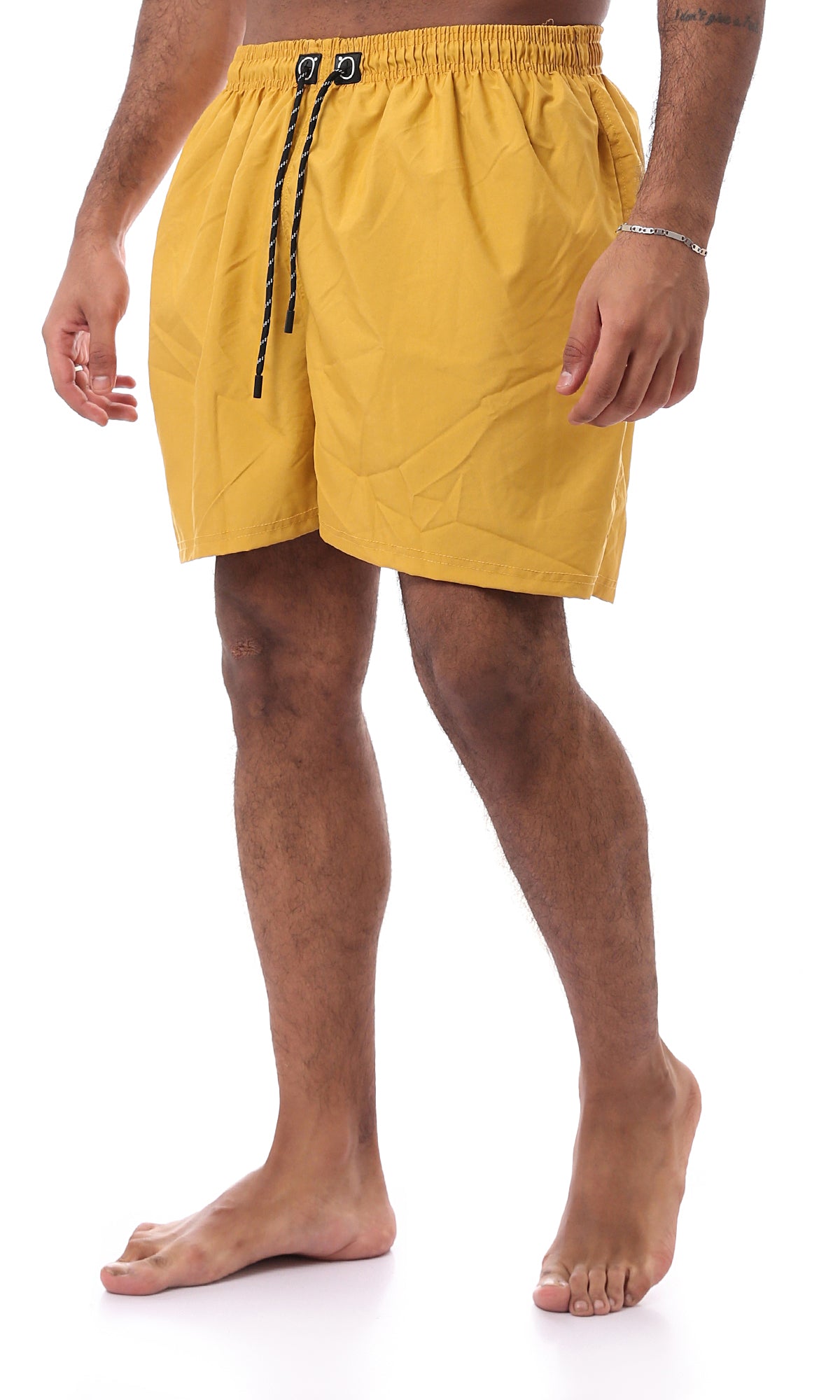 O170438 Solid Mustard Slip On Board Shorts With Drawstrings