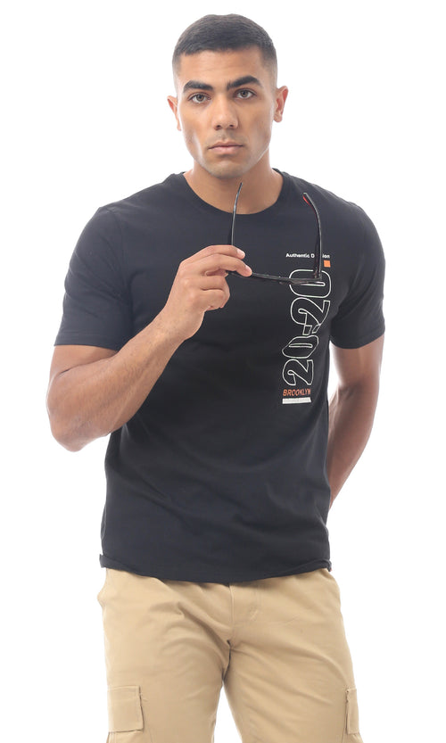 O170455 Printed Slip On Regular Fit Black Tee