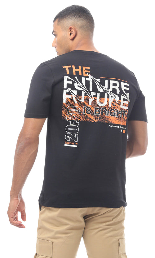 O170455 Printed Slip On Regular Fit Black Tee