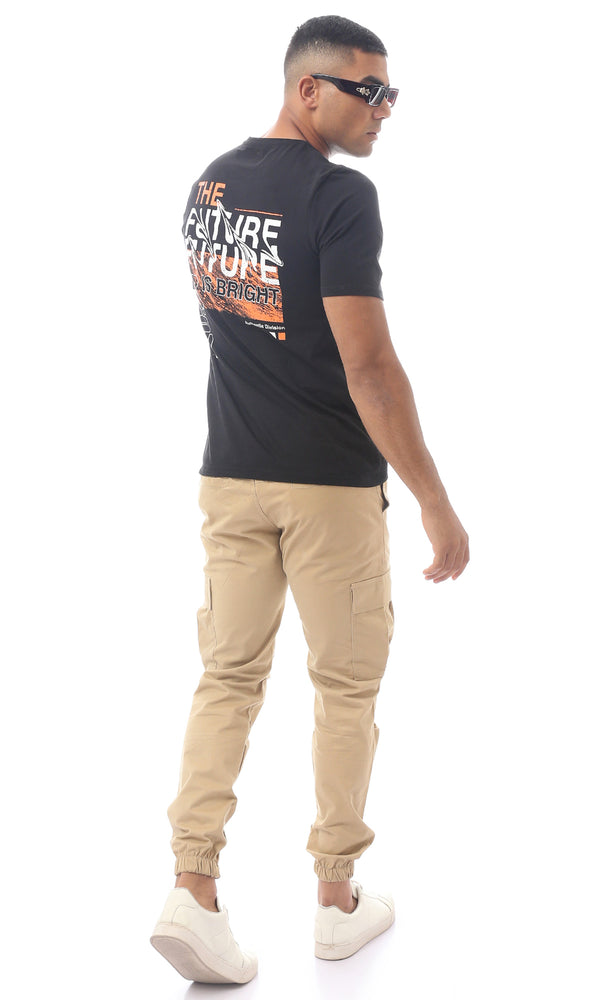 تيشيرت أسود مطبوع بقصة عادية سهل الارتداء