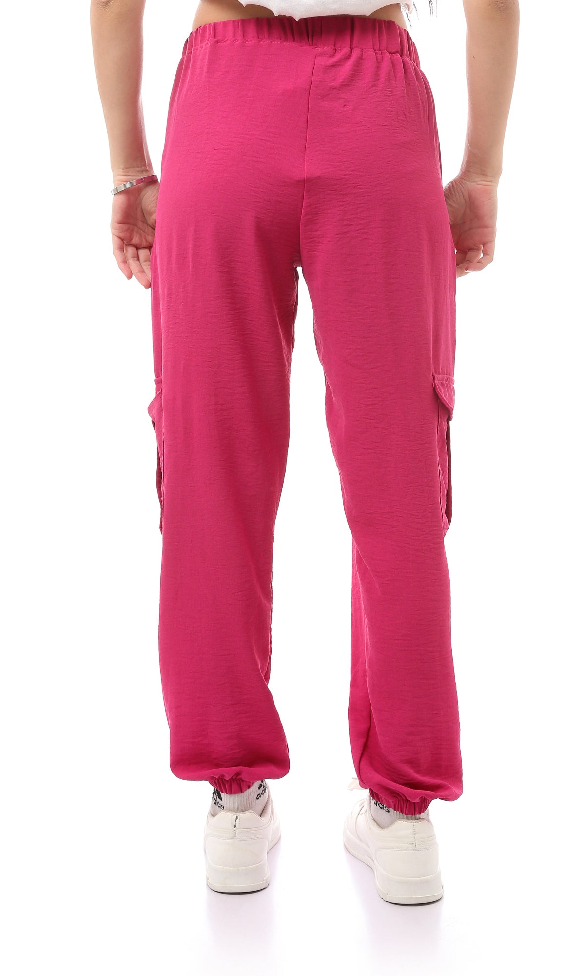 O170598 Slip On Purple Comfy Solid Trousers With Side Pockets