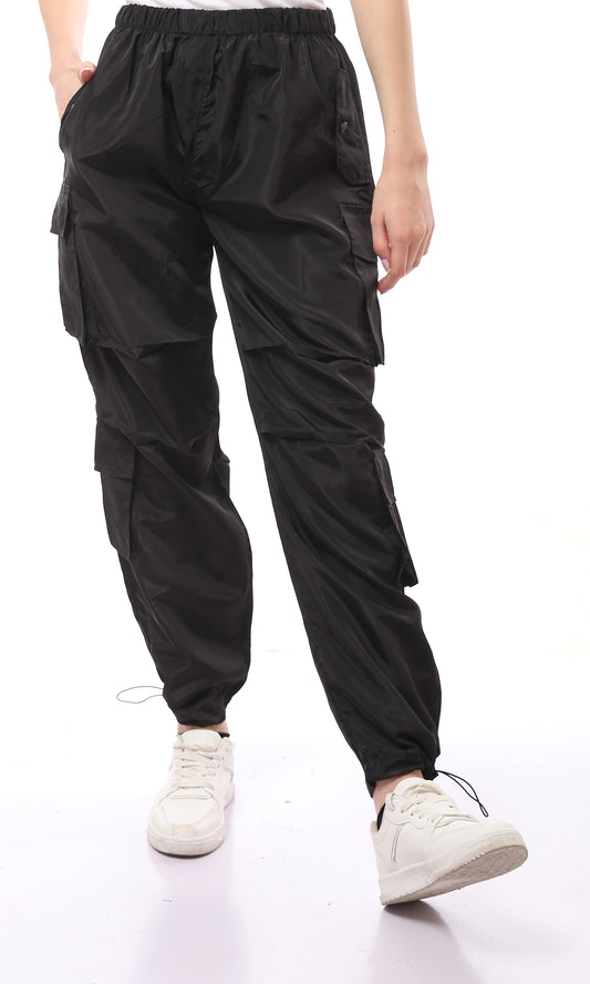 O170600 Adjustable Elastic Waist Black Waterproof Pants