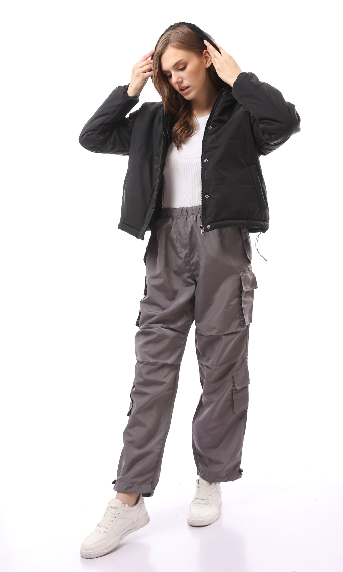 O170601 Dark Grey Waterproof Pants With Patched Pockets