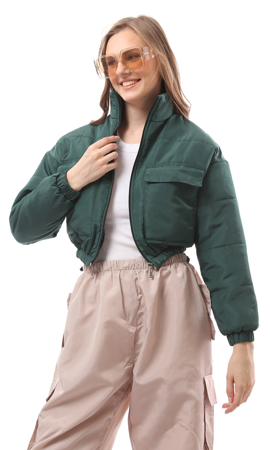 O170759 Forest Green Puffer Jacket With Front Pockets