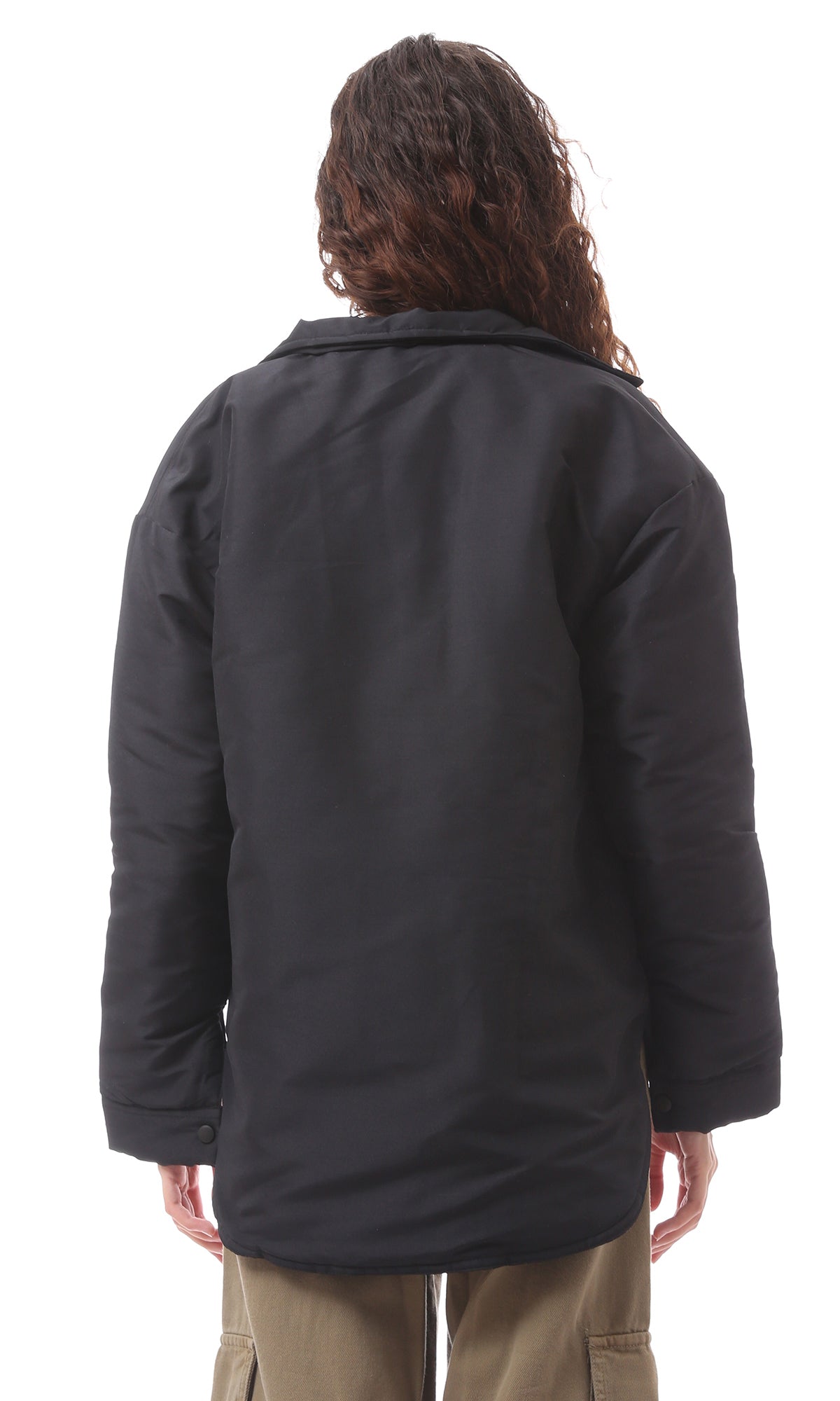 O170781 Black Polyester Buttoned Winter Jacket