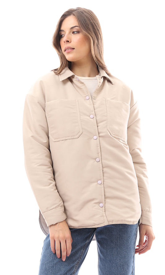 O170782 Long Sleeves Coziness Beige Puffer Jacket