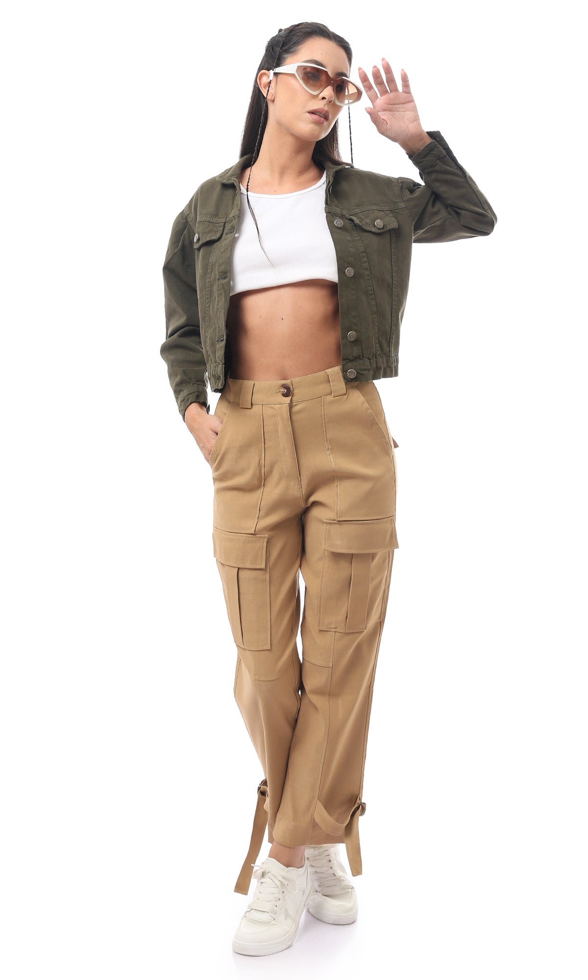 Khaki Green Buttoned Waist-Length Fancy Jacket - O170804