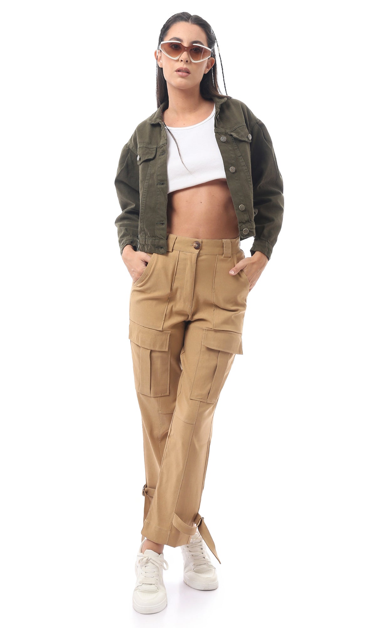 Khaki Green Buttoned Waist-Length Fancy Jacket - O170804