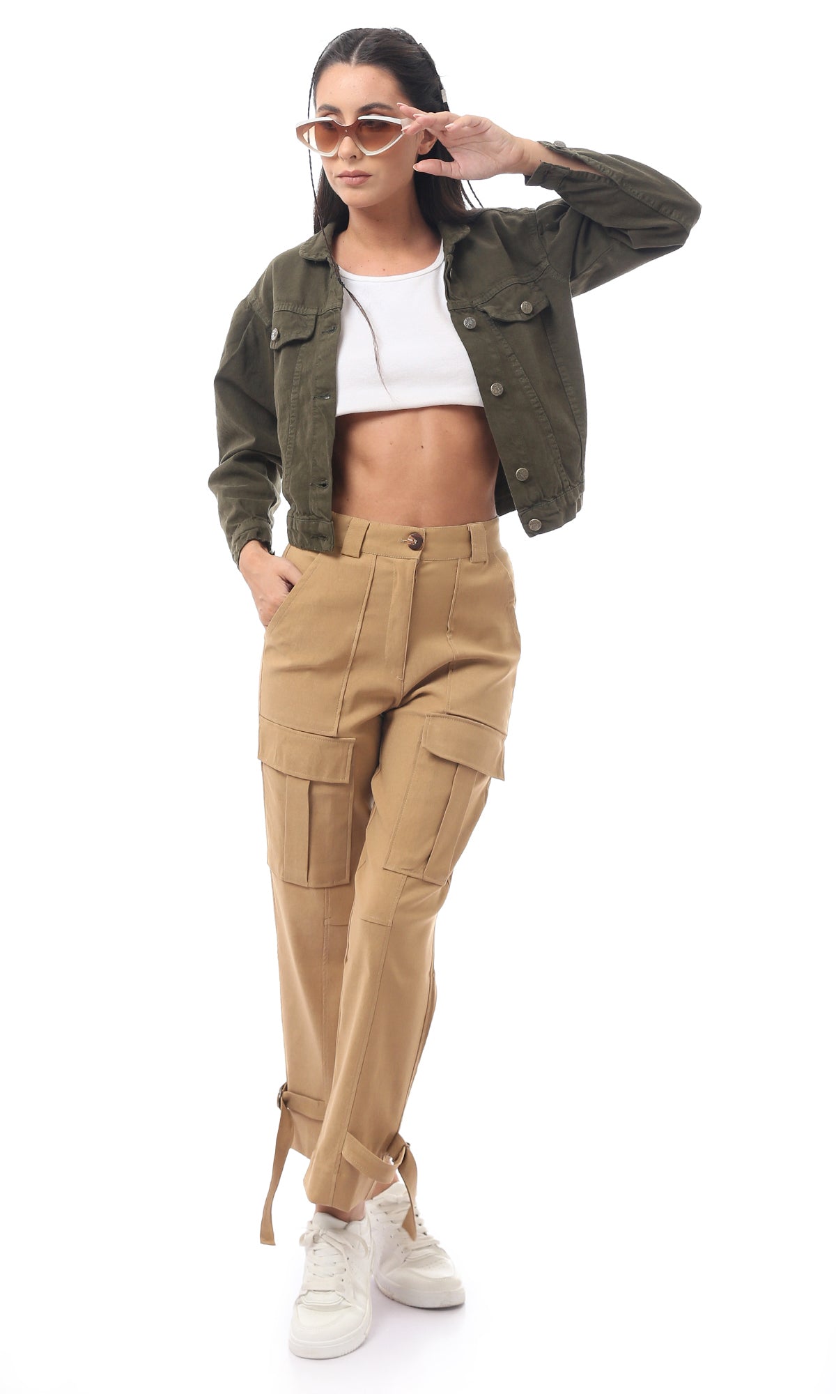 Khaki Green Buttoned Waist-Length Fancy Jacket - O170804
