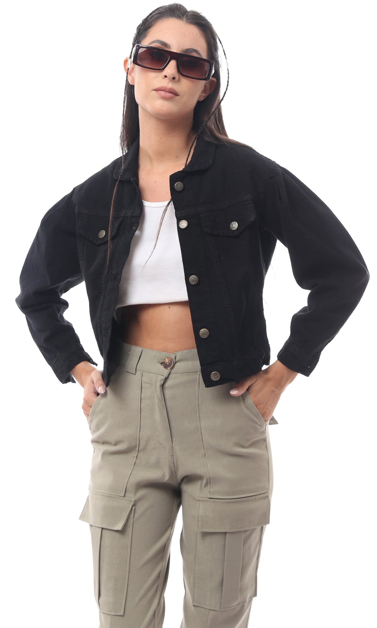 Black Regular Fit Buttoned Waist Length Jacket - O170805