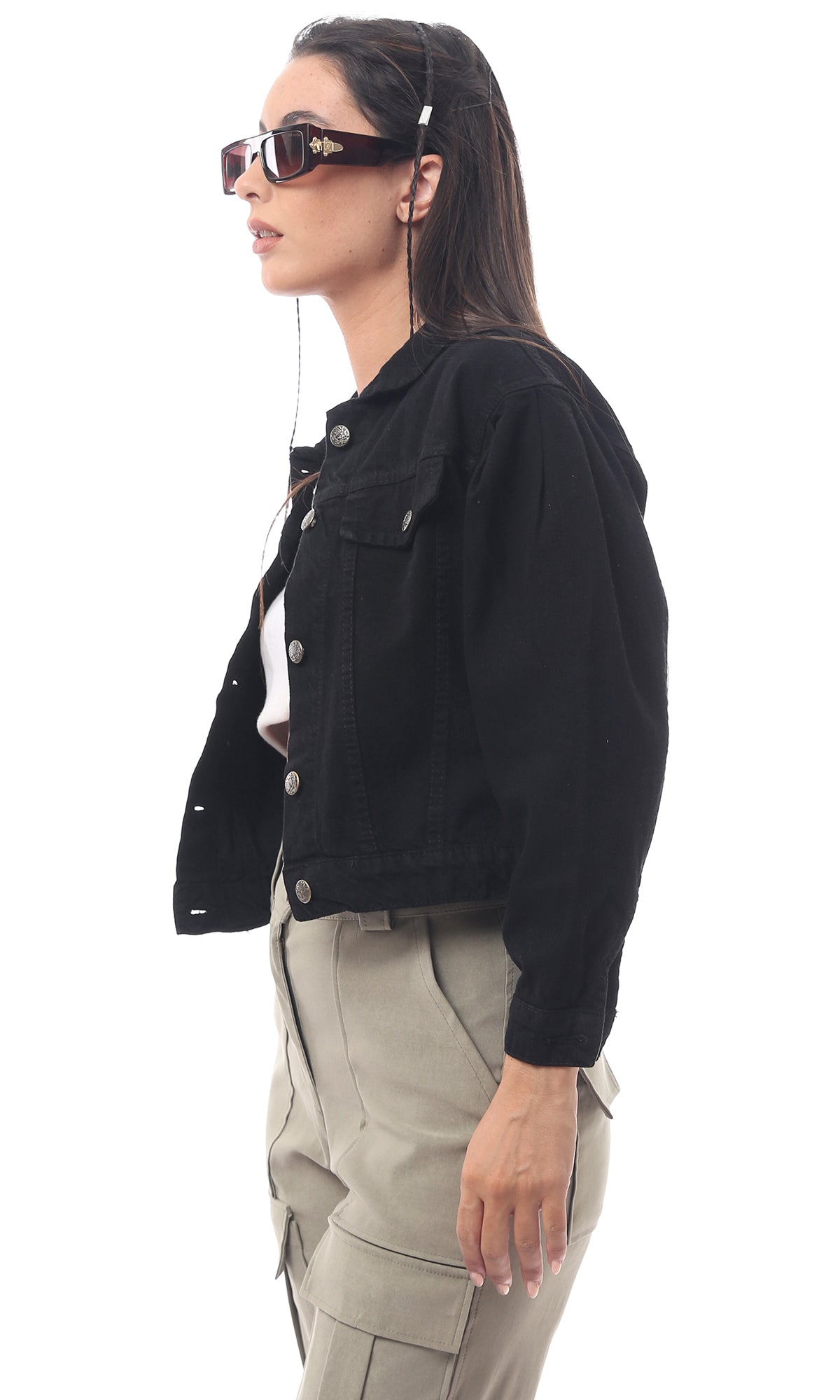 Black Regular Fit Buttoned Waist Length Jacket - O170805