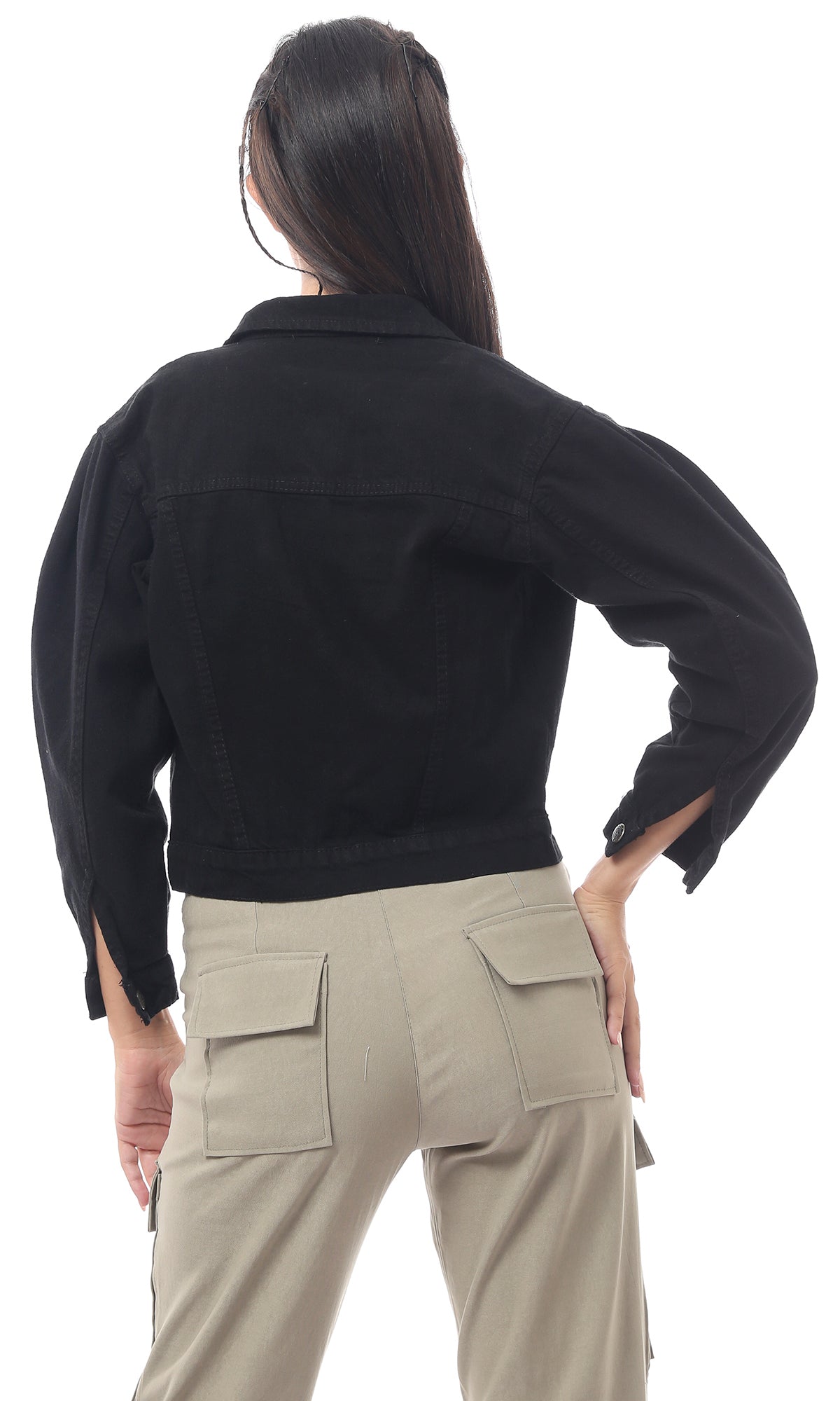 Black Regular Fit Buttoned Waist Length Jacket - O170805