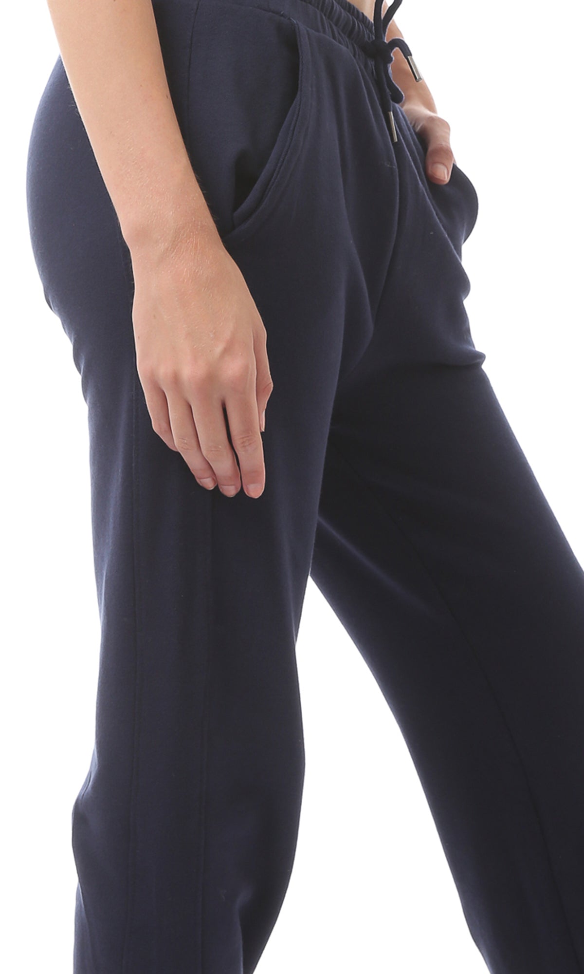 O170945 Solid Navy Blue Slip On With Drawstrings Trousers