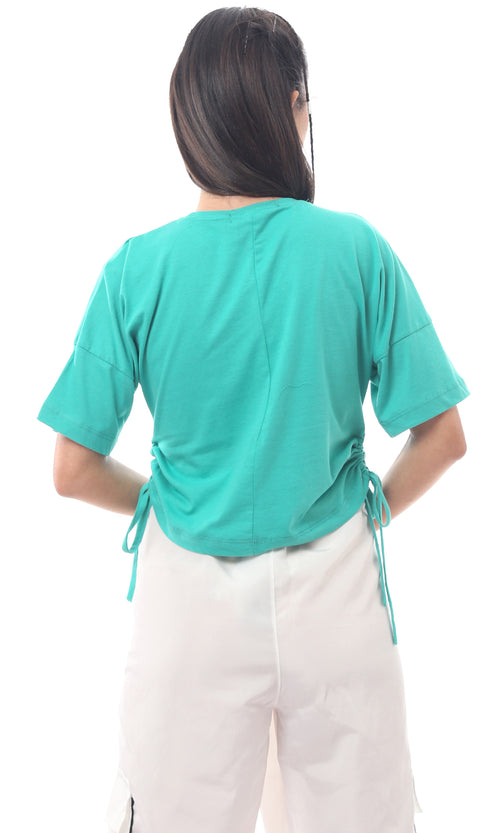 تيشيرت أخضر مطبوع بأكمام قصيرة سهل الارتداء