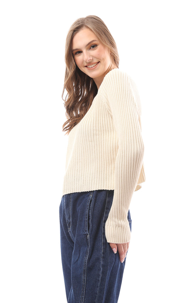 بلوفر مضلع أصفر بستيل برقبة دائرية واسعة