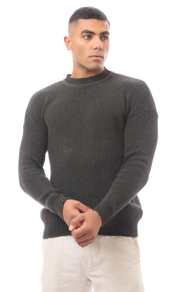 O171139 Olive Green Mock Neck Acrylic Pullover