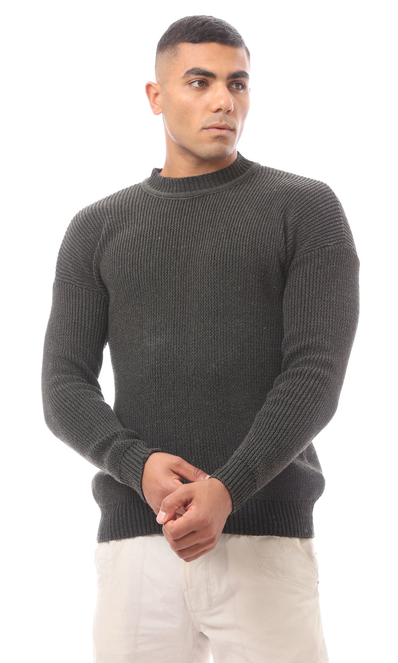 O171139 Olive Green Mock Neck Acrylic Pullover