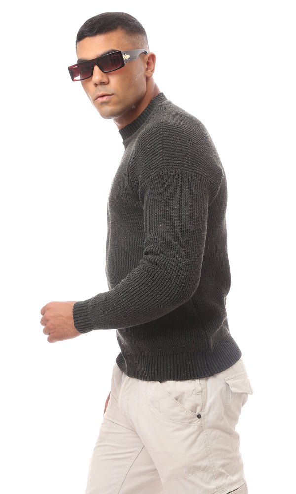 O171139 Olive Green Mock Neck Acrylic Pullover