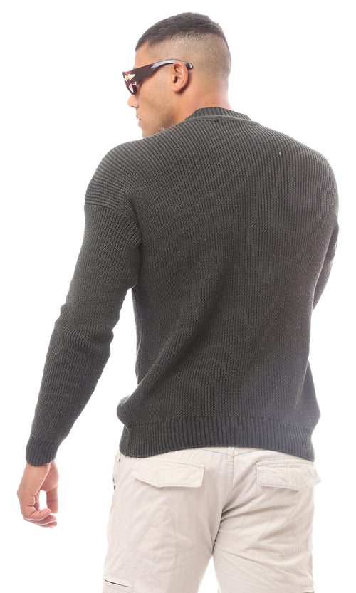 O171139 Olive Green Mock Neck Acrylic Pullover