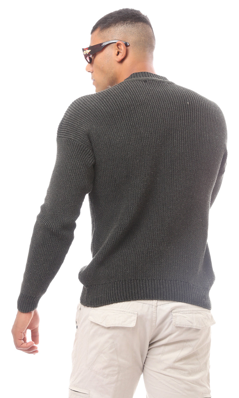 O171139 Olive Green Mock Neck Acrylic Pullover