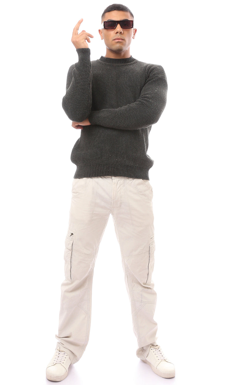 O171139 Olive Green Mock Neck Acrylic Pullover