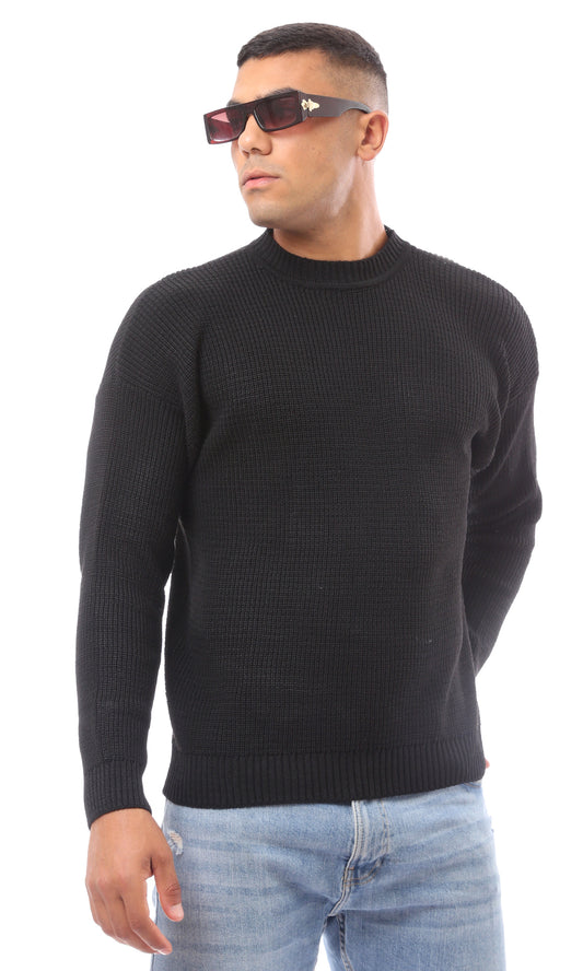 O171142 Knitted Black Acrylic Mock Neck Pullover