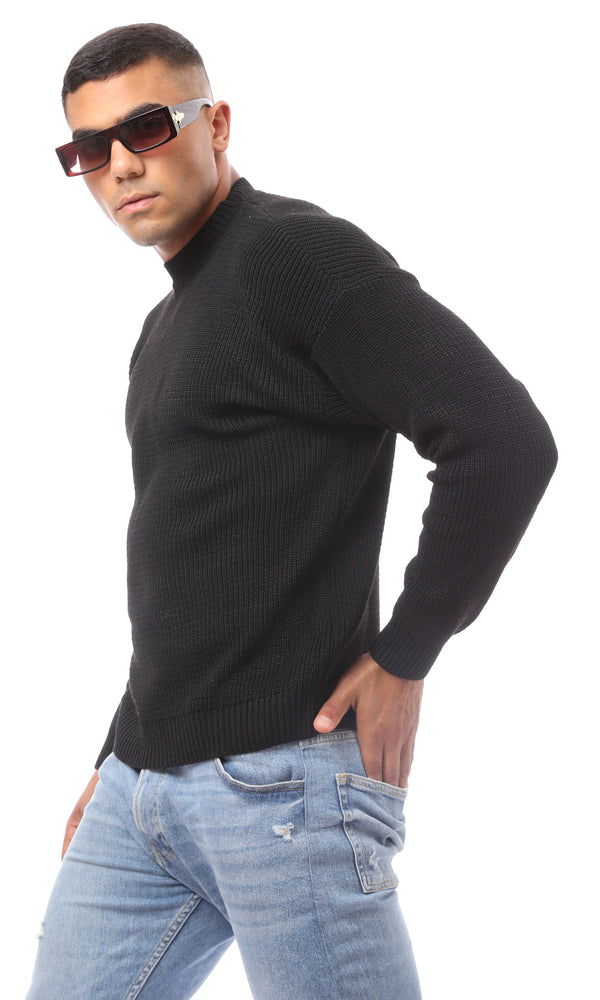 O171142 Knitted Black Acrylic Mock Neck Pullover