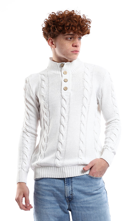 O171144 Off-White Buttoned Neck Knitted Pullover