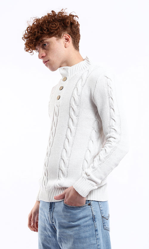 O171144 Off-White Buttoned Neck Knitted Pullover