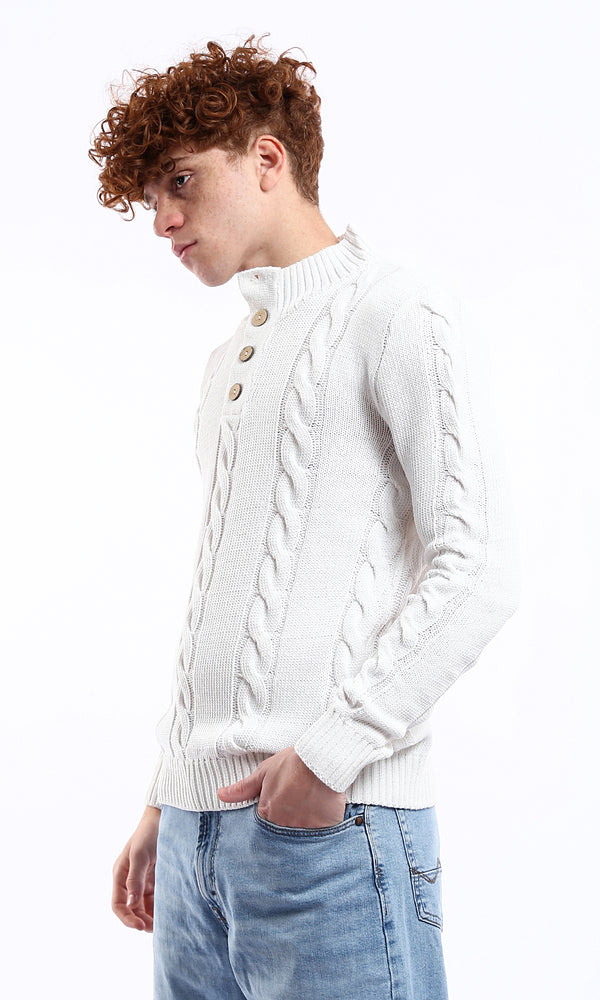 O171144 Off-White Buttoned Neck Knitted Pullover
