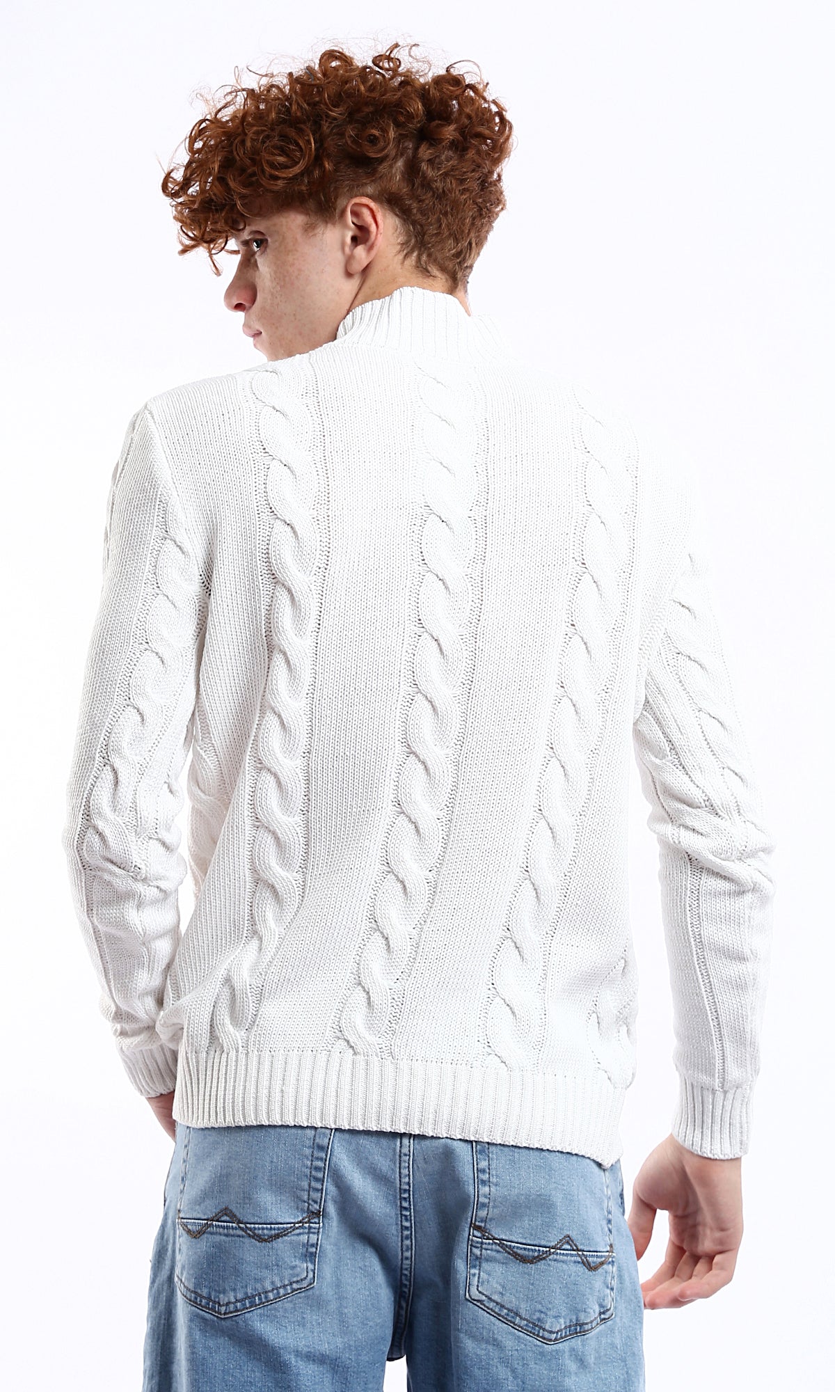 O171144 Off-White Buttoned Neck Knitted Pullover