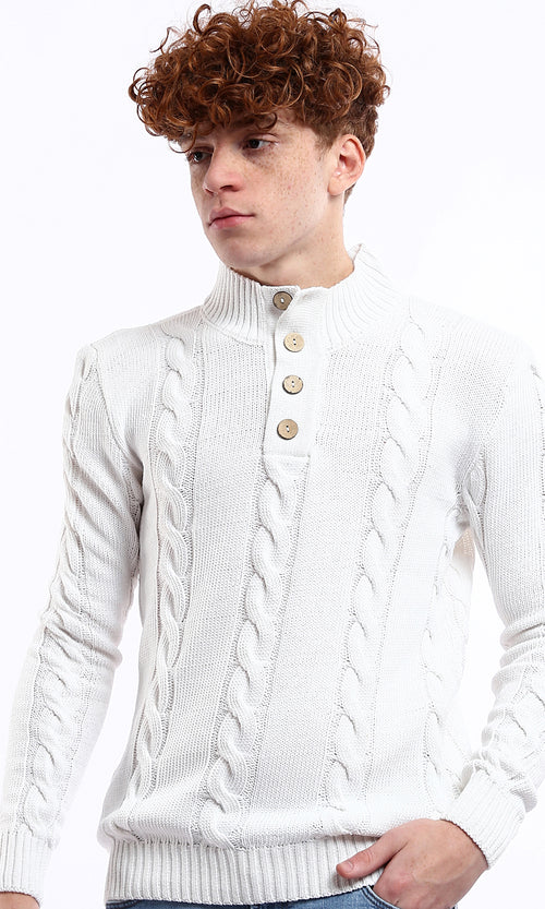 O171144 Off-White Buttoned Neck Knitted Pullover