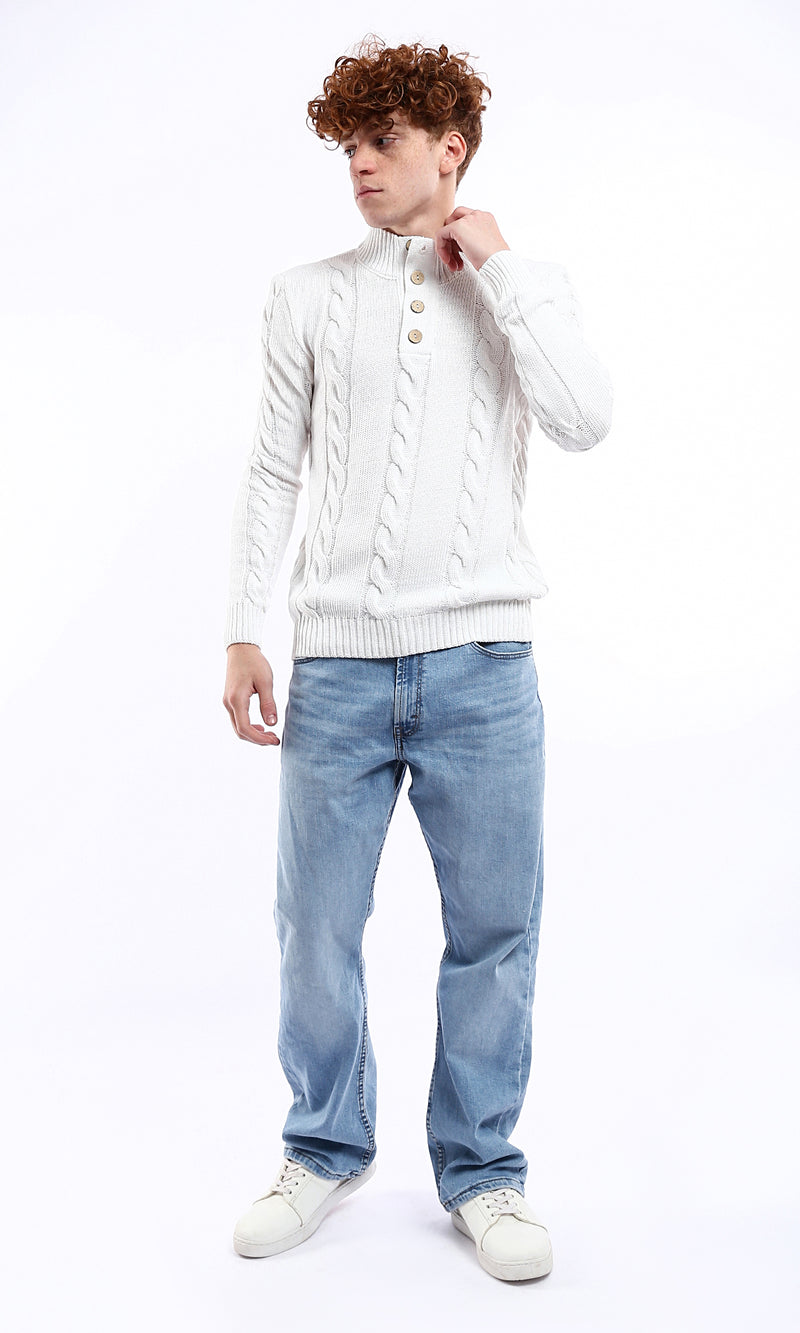 O171144 Off-White Buttoned Neck Knitted Pullover