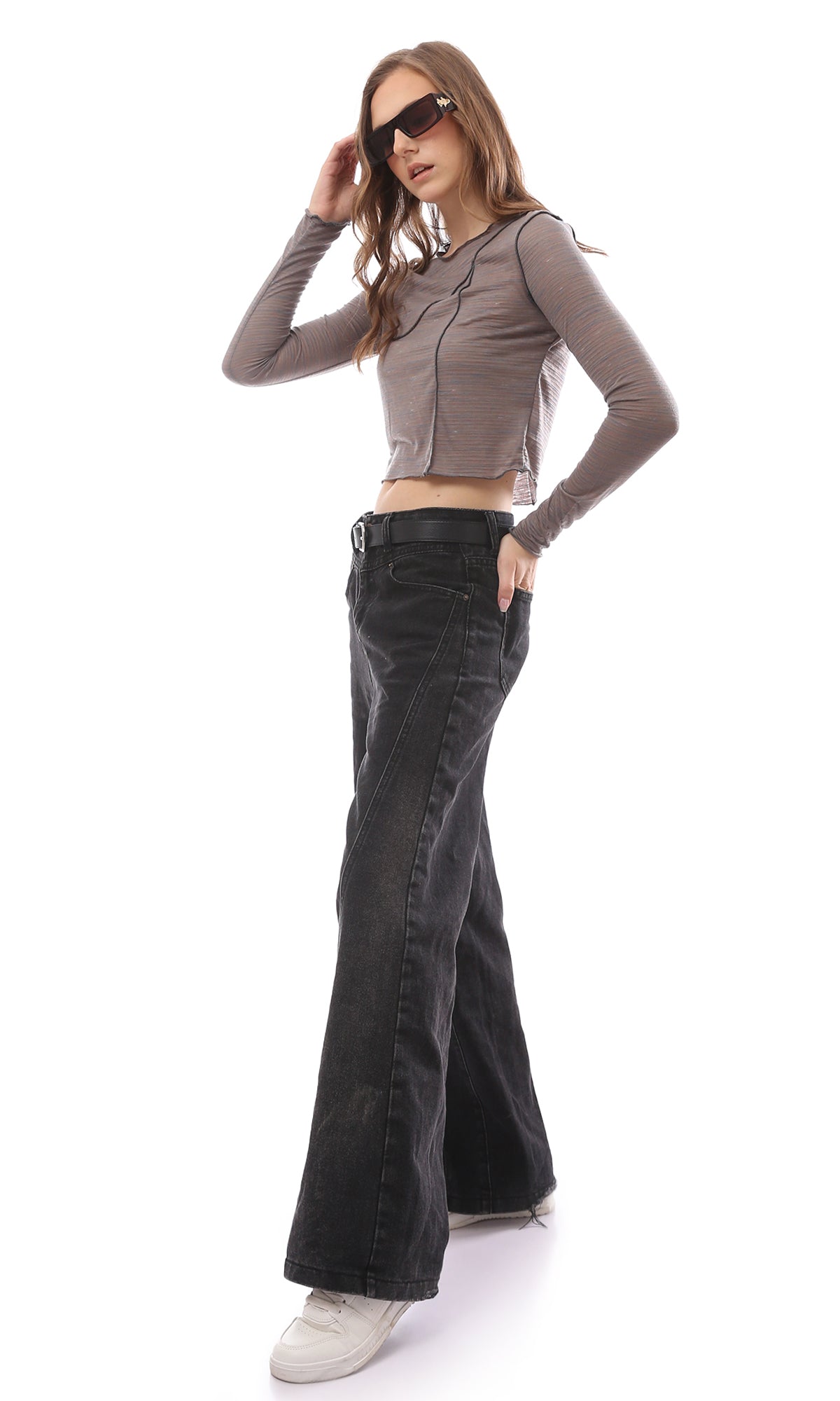 Heathered Grey Exposed Seam Cropped Tee - O171156